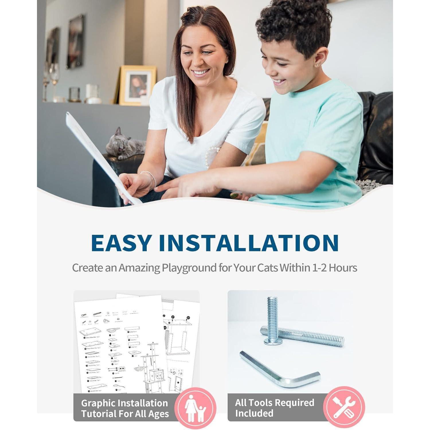 Modern Indoor Cat Tree Wooden Cat Tower Suitable For Cats, Includes Hammock, Scratching Post, And Removable Mat. Suitable For Both Large And Small Cats.