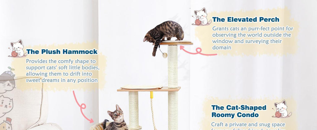 Modern Indoor Cat Tree Wooden Cat Tower Suitable For Cats, Includes Hammock, Scratching Post, And Removable Mat. Suitable For Both Large And Small Cats.