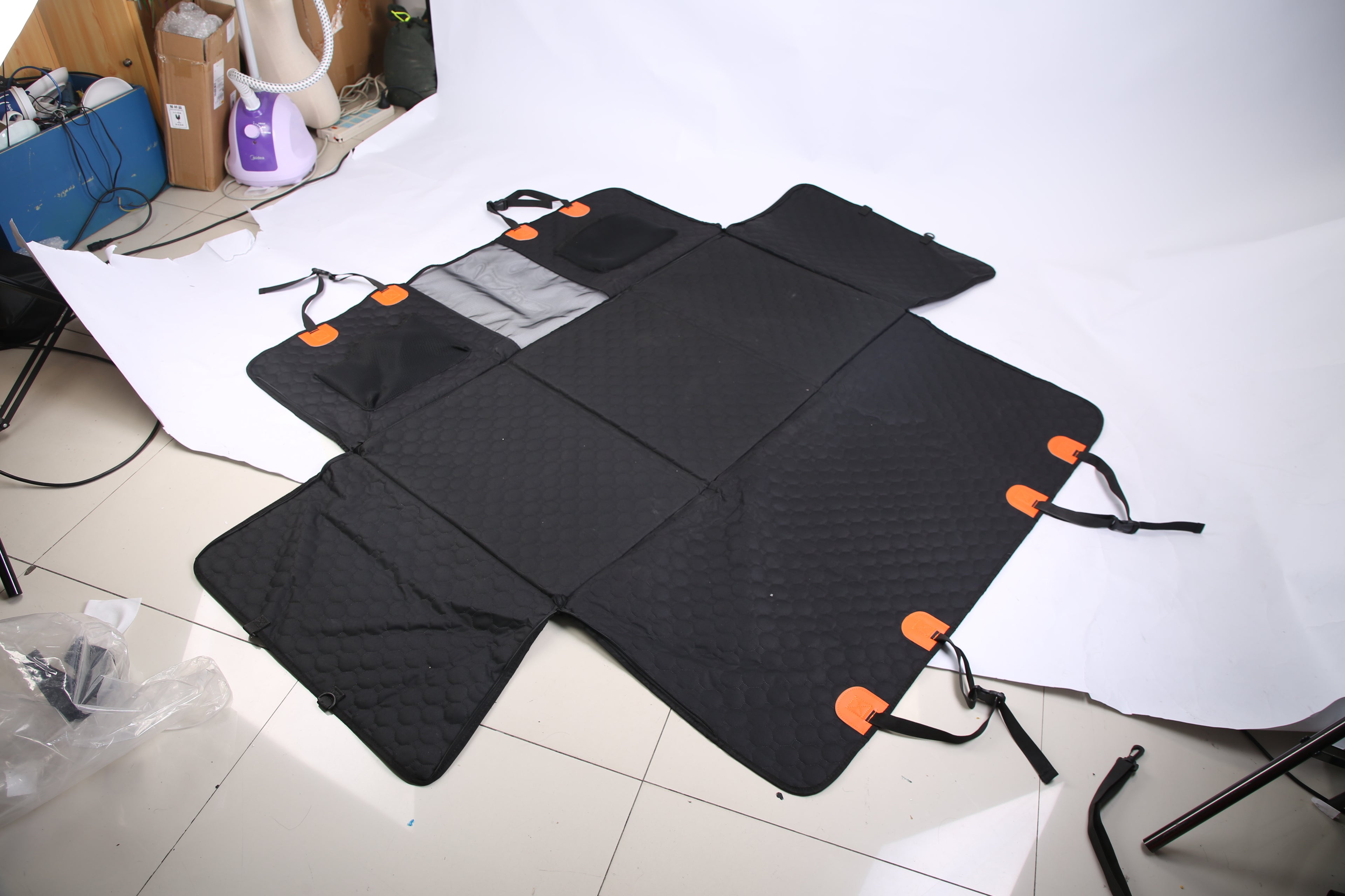 Dog Car Back Seat Cover With Zipper Mesh Window Storage Bags Waterproof 600D Oxford Cloth Car Seat Protector With Slide Flaps For Cars Trucks SUVs