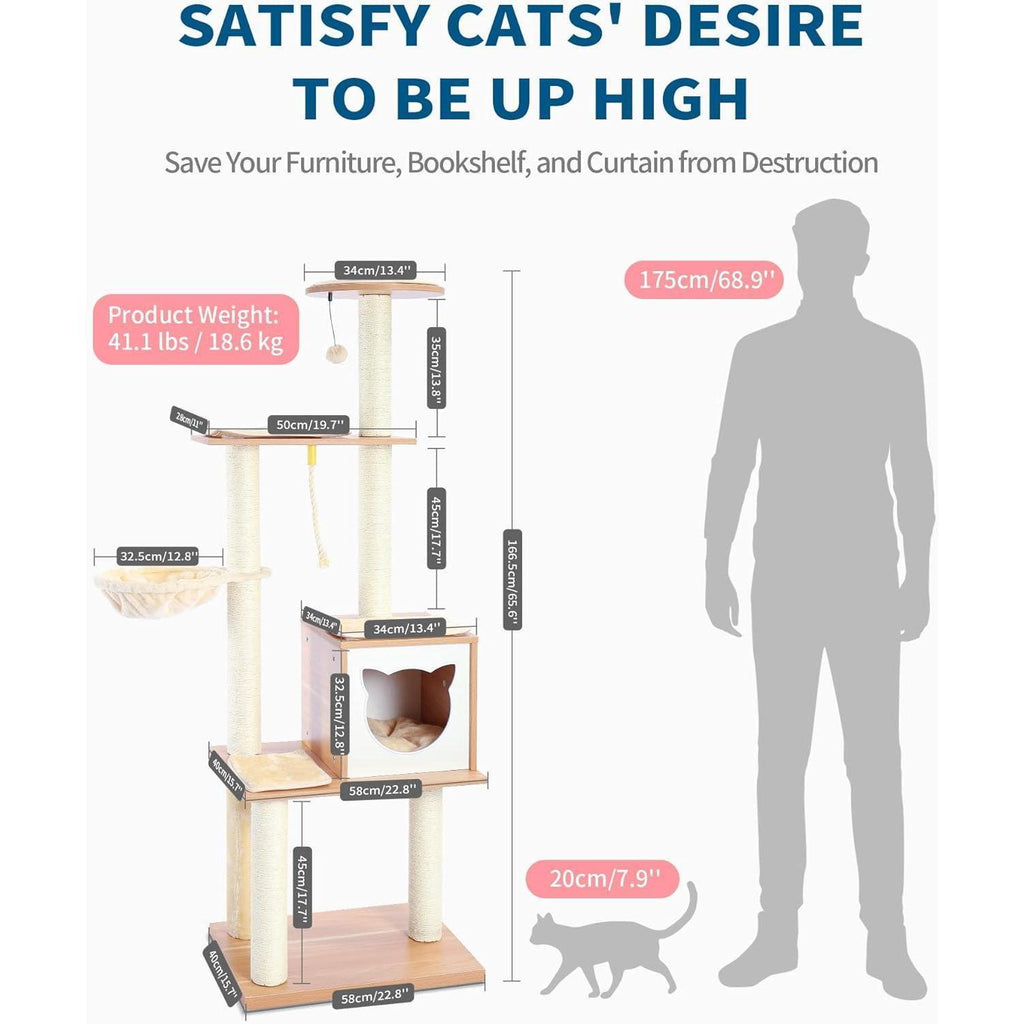 Modern Indoor Cat Tree Wooden Cat Tower Suitable For Cats, Includes Hammock, Scratching Post, And Removable Mat. Suitable For Both Large And Small Cats.