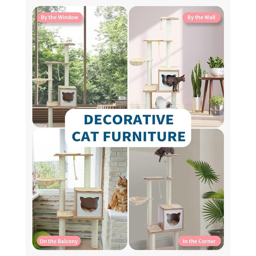 Modern Indoor Cat Tree Wooden Cat Tower Suitable For Cats, Includes Hammock, Scratching Post, And Removable Mat. Suitable For Both Large And Small Cats.