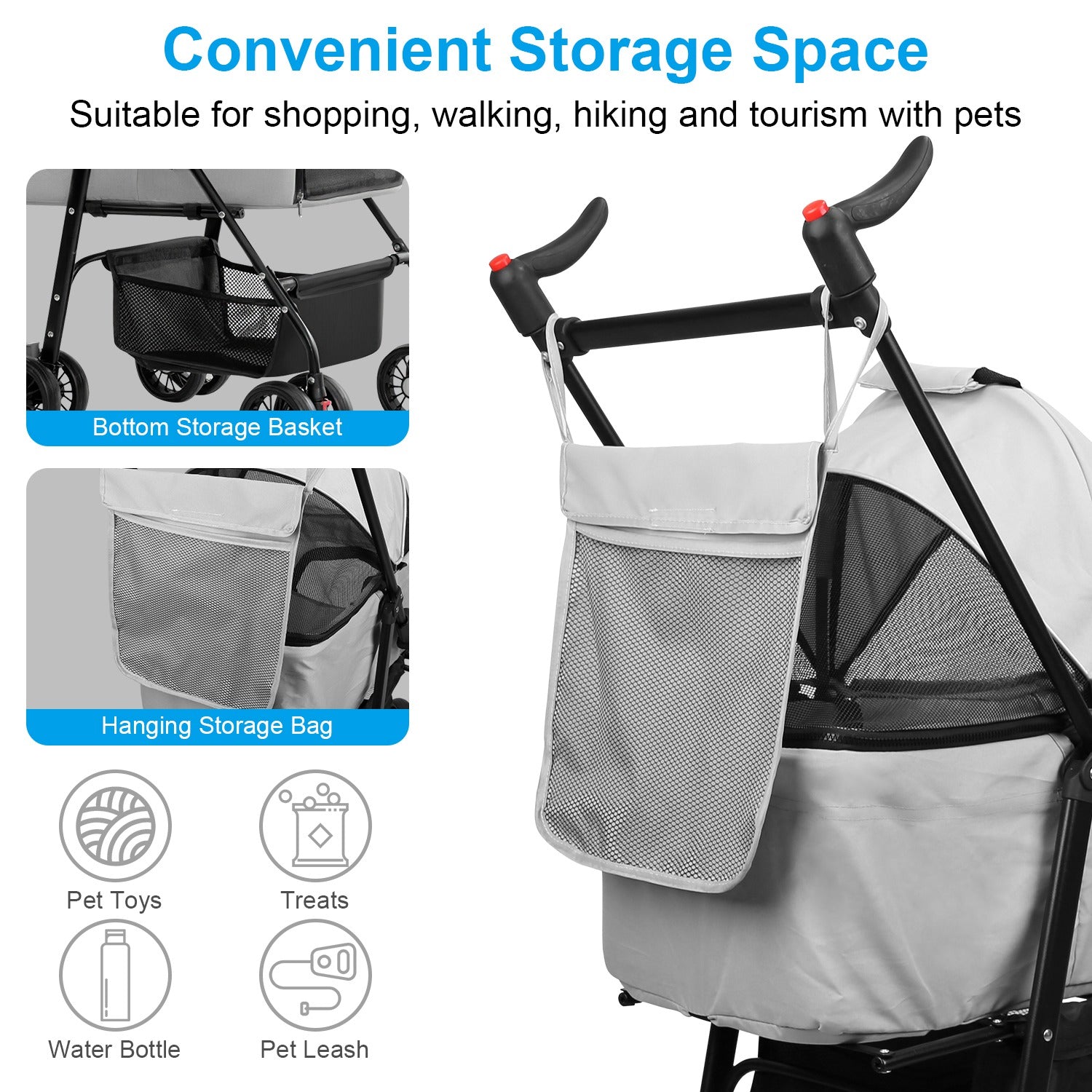 1Pc 4-Wheels Pet Stroller Foldable Carrier Strolling Cart Travel Jogger Pet Stroller With Removable Liner Storage Basket For Dog Cat