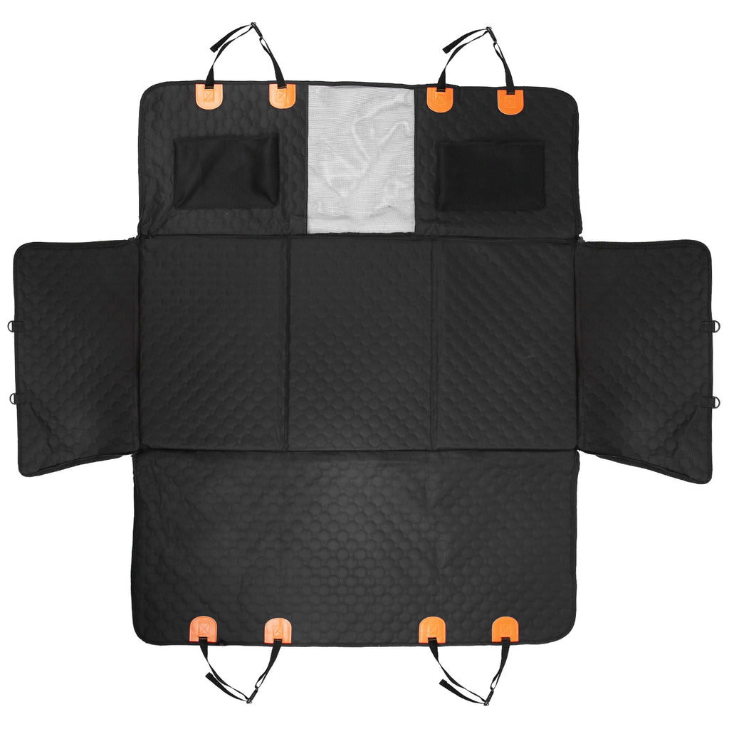 Dog Car Back Seat Cover With Zipper Mesh Window Storage Bags Waterproof 600D Oxford Cloth Car Seat Protector With Slide Flaps For Cars Trucks SUVs