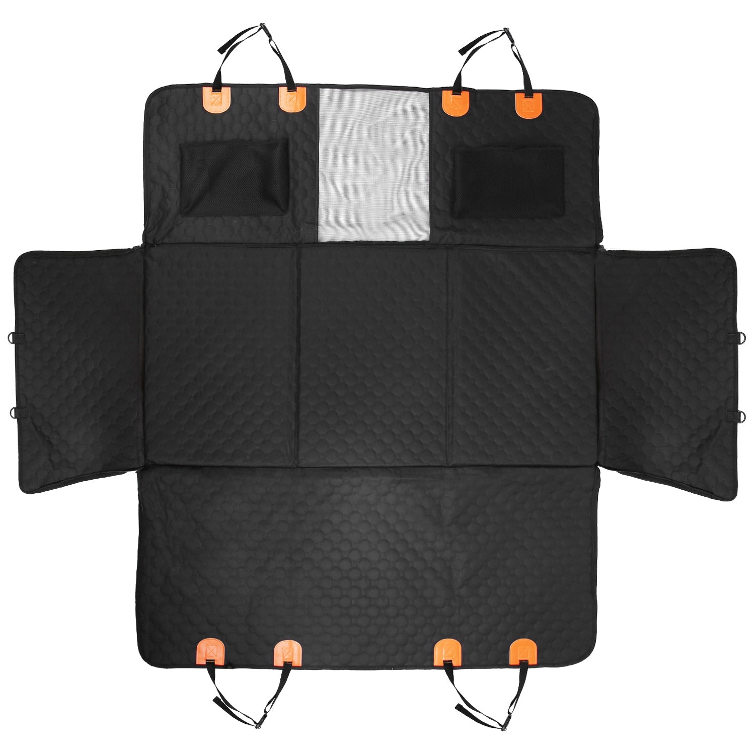 Dog Car Back Seat Cover With Zipper Mesh Window Storage Bags Waterproof 600D Oxford Cloth Car Seat Protector With Slide Flaps For Cars Trucks SUVs